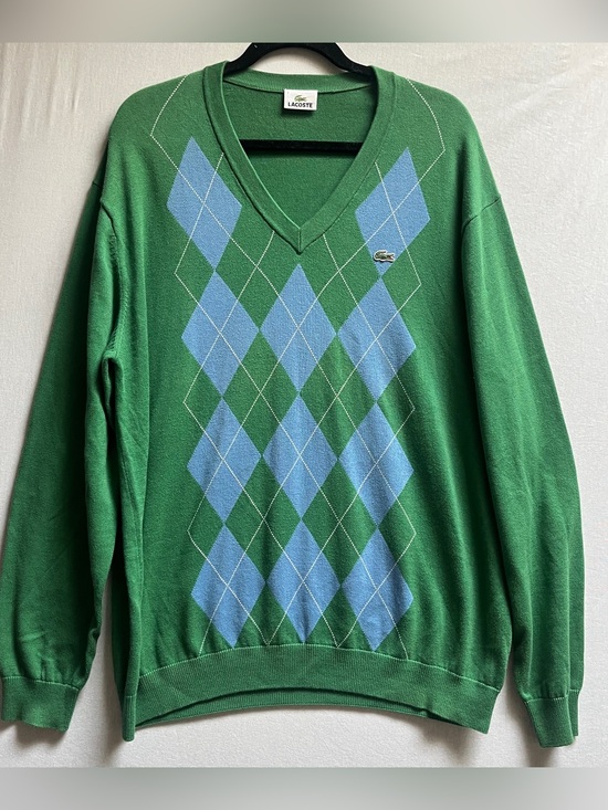 Lacoste Other - Lacoste Cotton Green V-Neck Argyle Diamond Sweater Mens Size XXL
